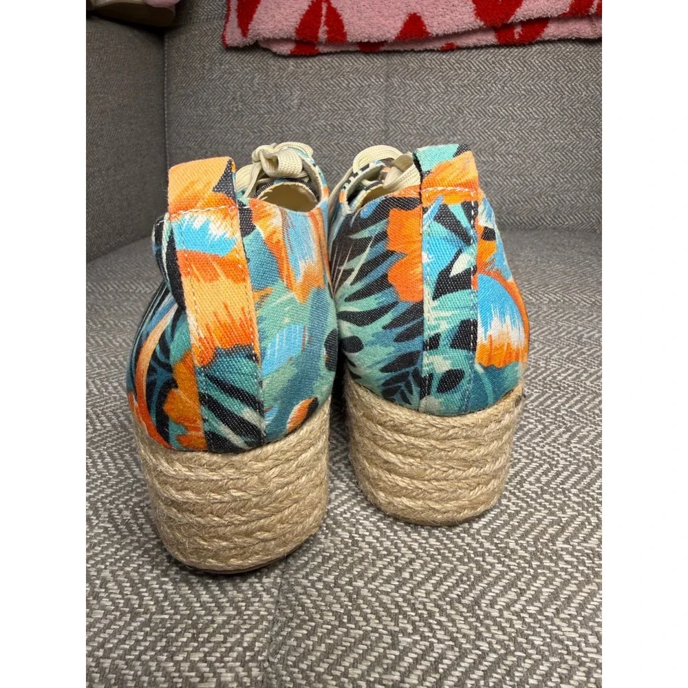 Nicole NClarice Tropical Floral Espadrille Platform‎ Sneakers Orange Blue 7.5M